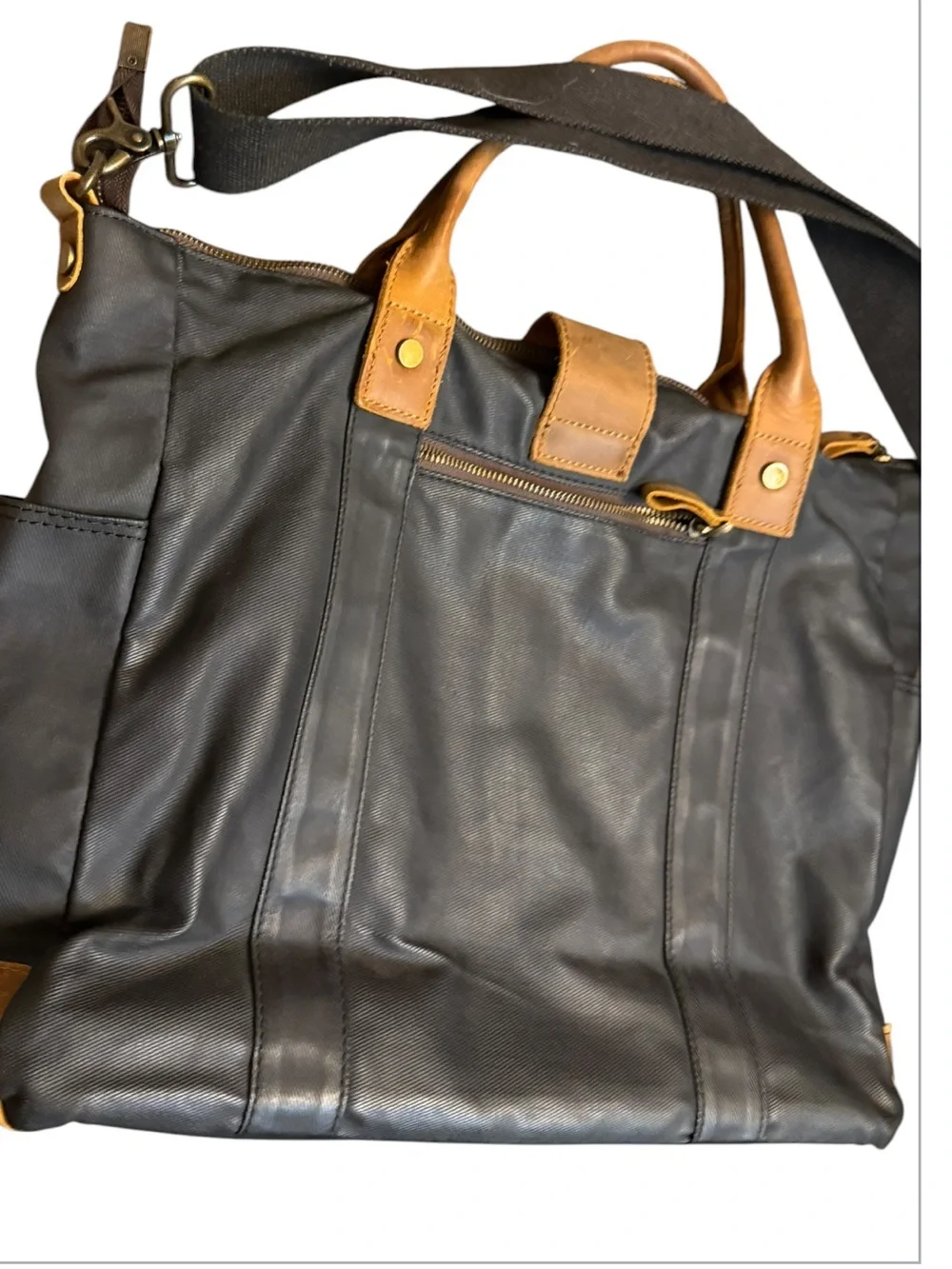 VASCHY Waxed Canvas Leather High Capacity Laptop Crossbody Bag Black Brown Tote
